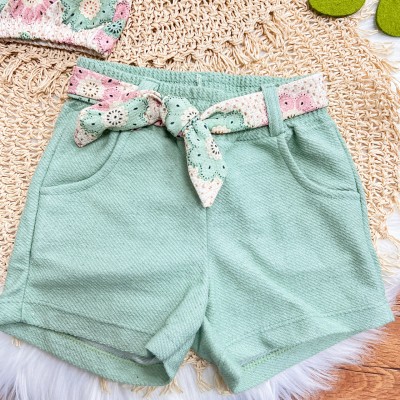 Conj. Regata Favinho Floral e Short em Linho - Verde